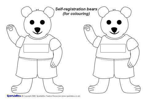 Pupil self-registration bears for colouring (SB1485) - SparkleBox