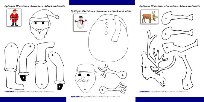 Split-pin Christmas characters - b&w (SB1906) - SparkleBox