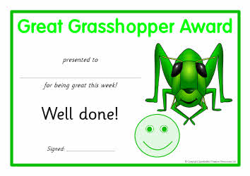 Grasshopper award certificates (SB3269) - SparkleBox