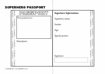 Superhero passport writing frame (SB4132) - SparkleBox
