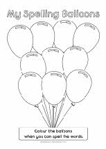 Party balloons editable spellings/word sheets (SB6890) - SparkleBox