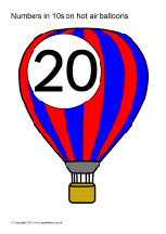 Numbers in 10s to 100 on hot air balloons (SB322) - SparkleBox