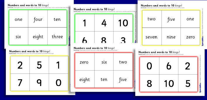 Numbers and words to 10 bingo (SB854) - SparkleBox
