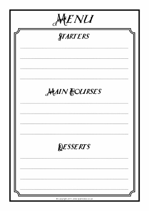 blank restaurant menu template for kids